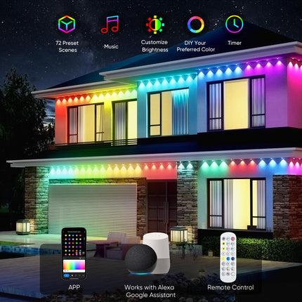 Permanent Christmas Lights Outdoor 100ft, Permanent Outdoor Lights with App/Remote Control, Smart Eave Lights with 72 LED Beads, IP67 Waterproof Outdoor Lighting for Holiday, Christmas, Daily