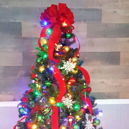 Christmas Large Bows Boxed, 45x12 Inches Gold Wired Red Velvet Bows with Long Tails for Wreath Floral, Christmas Tree Topper, Outside Red Bowknot for Wedding Car Garden Yard Front Door