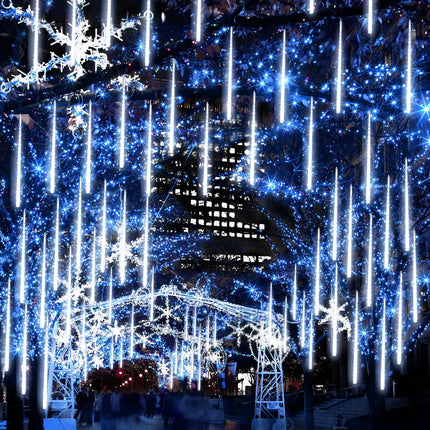 JJGoo Christmas Lights Meteor Shower Rain Lights, 10 Tube 12 inch 240 LEDs Icicle Lights Outdoor Raindrop Lights for Xmas Halloween Wedding Party Tree Holiday Decoration, White
