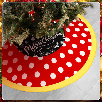Boao 48 Inch Christmas Mouse Tree Skirt red Snowflake Merry Christmas Tree Skirt Cartoon Character Decor Xmas Round Red Tree Decoration Skirts Tree Mat for Holiday Christmas Party Decorations
