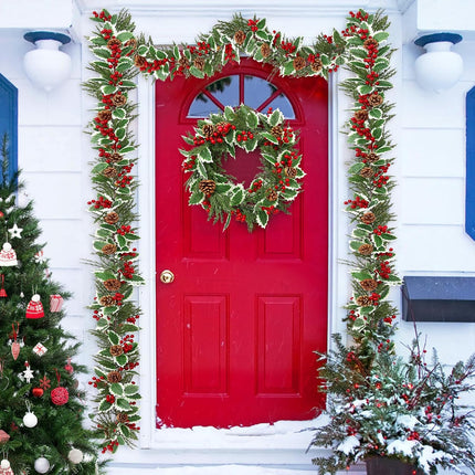 2 Pack Christmas Pine Garland 13FT Artificial Berry Holly Leaves Garland Xmas Cypress Cedar Garland Hanging Greenery Garland Christmas Vines for Home Mantle Table Fireplace Holiday Decor