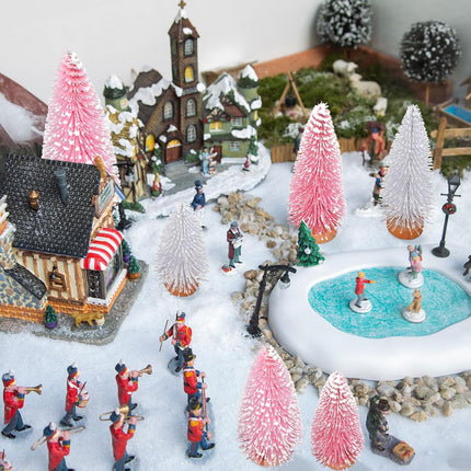Leyndo 48 Pcs Pink Artificial Mini Christmas Tree Xmas Sisal Bottle Brush Trees with Wood Base Christmas Trees for Christmas Party Table Top Decor Winter Ornaments Home Kitchen Crafts