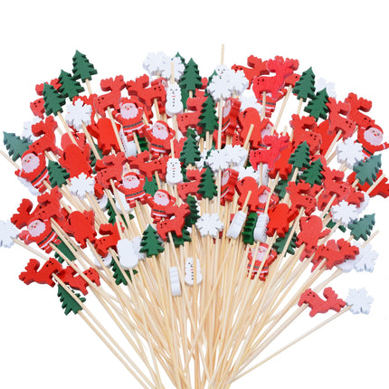 100 Pcs Christmas Cocktail Picks, Appetizer Decorative Toothpicks, Fruits Picks Toothpicks Skewers for Christmas Cake Toppers Decorations, Drink Fruit Desser, Party Food