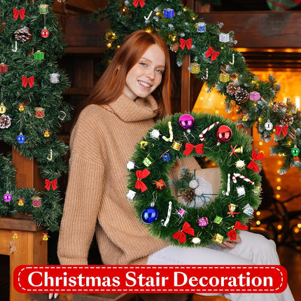 100FT Green Garland Christmas Decor Tinsel Garland Non-Lit Christmas Garland Outdoor with Xmas Ornaments Soft Garland Artificial Christmas Decoration for Stair Railing Fireplace Indoor Home Mantle