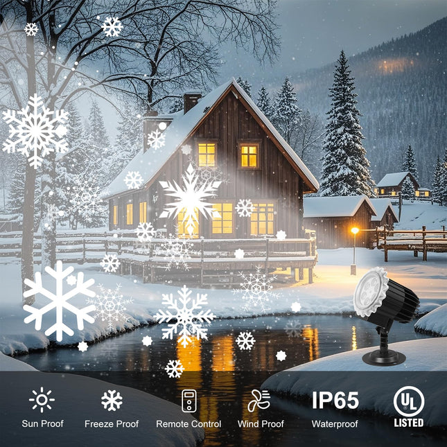 Christmas Snowflake Projector Lights Outdoor, Led Snowflake Light with Remote Control, IP65 Waterproof, Snowfall Show Lights for Outdoor Indoor Xmas Holiday Party Patio Garden Decoration