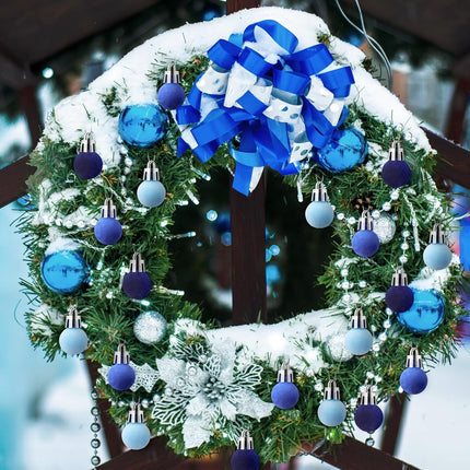 120 Pcs Mini Christmas Velvet Balls Ornaments Bulk 0.79"/20 mm Miniature Flocked Velvet Christmas Ornament Mini Christmas Tree Ball Small Bulbs for Holiday Hanging Decor(Blue)