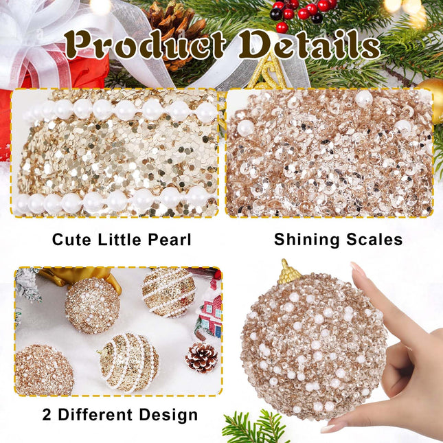 12Pcs Christmas Ball Ornaments, Champagne Christmas Ornaments, Christmas Tree Decorations, Shatterproof Christmas Ornaments Set, 70MM Glittering Pearl Decor for Christmas Tree Xmas Party Holiday