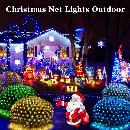 360LED Net Lights, 21ft x 5ft Connectable Christmas Outdoor String Mesh Lights with Memory Function, 8 Modes Waterproof Fairy Lights Plug in for Xmas Tree Bushes Garden Holiday Party - Warm White