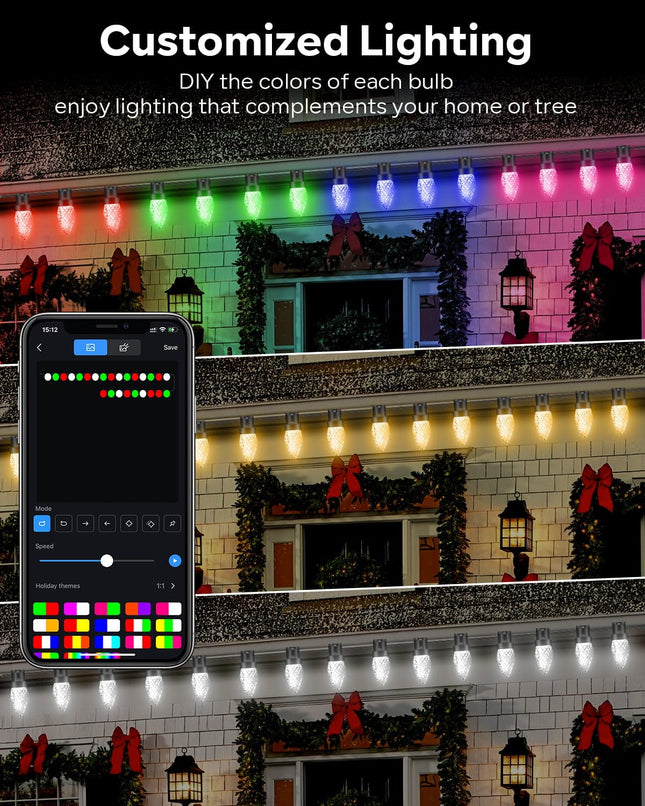 150LED 99FT Smart RGB C9 Christmas Lights, Dynamic Christmas Lights DIY Chasing Effects APP Remote Controlled, Connectable Music Color Changing C9 String Lights for Tree Xmas Decoration