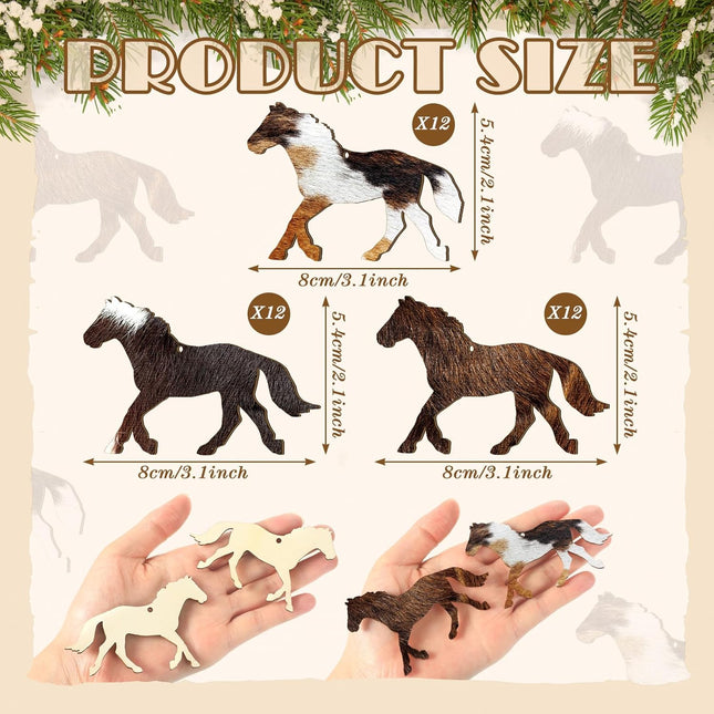 Poen 36 Pcs Christmas Horse Ornaments Christmas Tree Hanging Decorations Horse Wooden Ornament Vintage Christmas Ornaments Animal Farmhouse Xmas Decor for Crafts Xmas Tree Door Display(Horse)