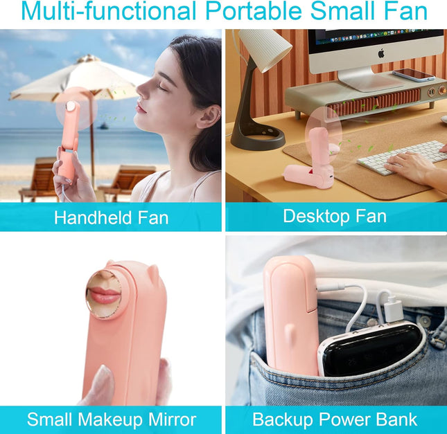 Handheld Mini Fan And Portable Neck Fan, Portable Usb Rechargeable Small Pocket Fan, Wearable Personal Fan,Battery Operated Fan