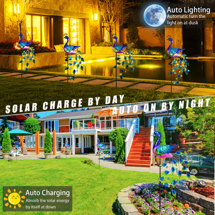 DREAMSOUL Peacock Solar Garden Lights Outdoor Decorative Stake, Waterproof Metal Peacock Garden Decor Solar Powered Landscape LED Path Lights Walkway Patio Yard Outside Decoration Lawn Ornament