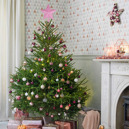 Artiflr 10Inch Christmas Tree Topper, Pink Star Tree Topper Glittered Christmas Tree Decorations for Indoor Home Décor (Pink)