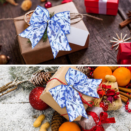 12 Pcs Christmas Bows Chinoiserie Ornaments 6.3 Inch Large Blue and White Chinoiserie Decor Christmas Wreath Bows Christma Tree Bows Ribbons for Garland Holiday Party