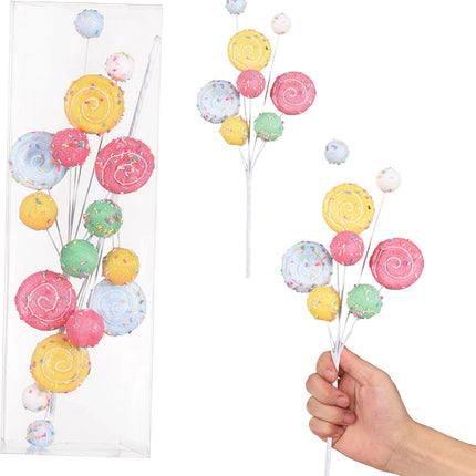 2Pcs Christmas Tree Picks Branch Decorations Macaron Christmas Tree Topper Ornaments Candy Spray Picks Christmas Candy Twigs Stems for Xmas Tree Wreath Decoration Year Party Decorations