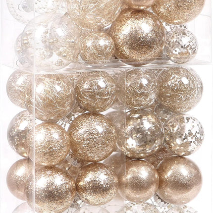 Sea Team Christmas Baubles Set of 48 Shatterproof Clear Plastic Christmas Baubles Set with Decorative Christmas Balls with Stuffed Delicate Decorations (48 Pieces, Champagne)
