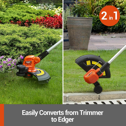 MAXLANDER 12 Inch 20V Cordless String Trimmer, 2 PCS 2.0Ah Battery Weed Wacker/Edger, 1 Quick Charger,6 PCS Replacement Spool Trimmer Lines, Length Adjustable, Powerful Lightweight Grass Trimmer