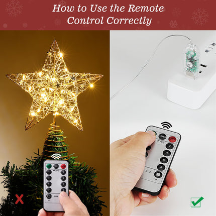 Christmas Star Tree Topper with 8 Lighting Modes, USB Lighted Tree Topper with 20 LED Lights, Shiny Treetop Christmas Tree Decoration for Indoor Outdoor Holiday Home Ornament , 9.8 Inch(H)