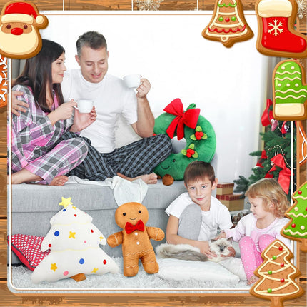 3 Pcs Christmas Throw Pillow Set Plush Gingerbread Men Pillow 18 Inch Christmas Tree Stuffed Pillows Soft Cute Xmas Wreath Pillow for Christmas Party Cushion Decoration