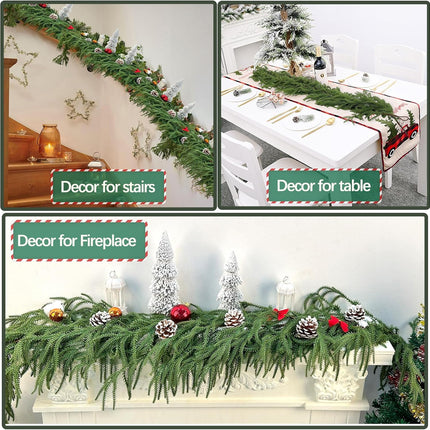 Christmas Norfolk Pine Garlands，Soft Bendable Winter Pine Garland ，Real Touch Artificial Christmas Greenery Garland for Fireplace/Mantle/Table/Window/Stairs/Indoor or Outdoor Xmas Decor（5.2FT）