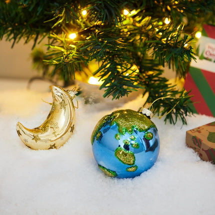 Joiedomi Hanging Ornament, 2 PCS Christmas Earth & Moon Glass Blown Ornaments, Unique Design, Premium Quality, for Christmas Tree Decoration
