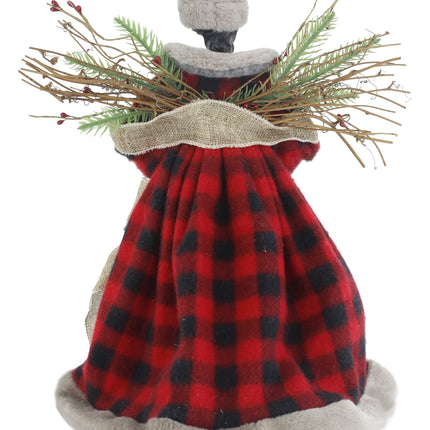 Windy Hill Collection 14" Red Checkered Burlap Angel African American Ethnic Christmas Tree Topper or Table Top 514220