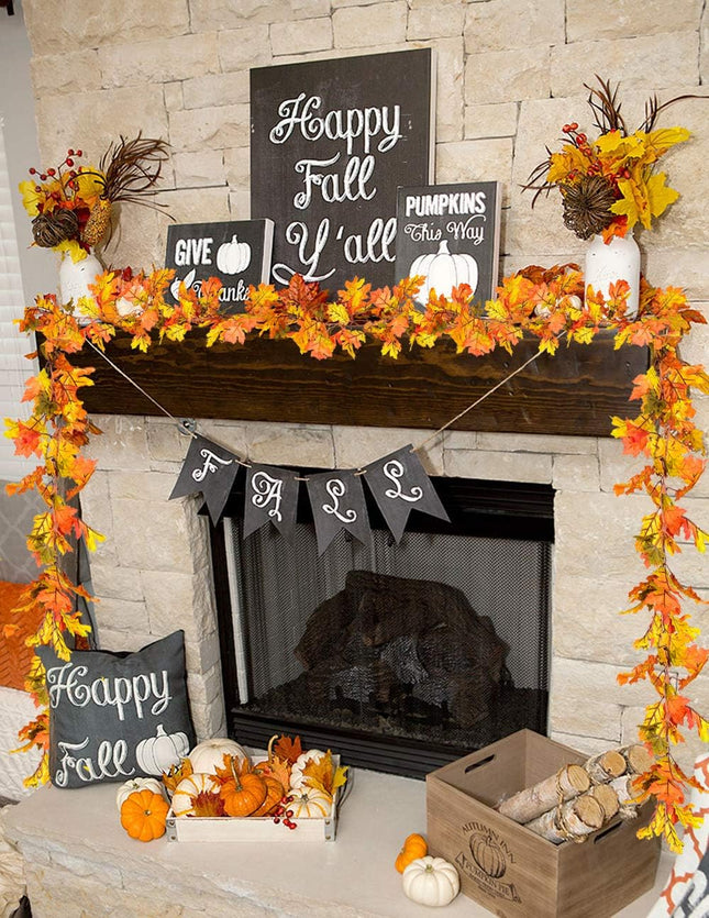 DearHouse 2 Pack Fall Garland Maple Leaf, 5.9Ft/Piece Hanging Vine Garland Artificial Autumn Garland Thanksgiving Decor for Home Wedding Fireplace Party Christmas (Yellow)