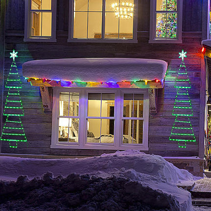 LED Christmas Lights,4.6ft Green Christmas Ladder Lights with Snowflake,Christmas Decorations Lights with 8 Modes & Timer for Window Wall Home Garden Indoor Outdoor Xmas Tree Decor (Green)