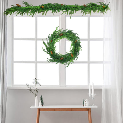 Jutom 6 ft Norfolk Pine Garland Artificial Pine Greenery Garlands with Pine Cones Christmas Norfolk Pine Garland Christmas Garland Cedar Garland Winter Garland for Seasonal Indoor Home Decor (1)