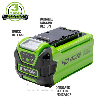 GreenWorks 40V 2.0Ah Lithium-Ion Battery (Genuine Battery) 0.065" Dual Line Replacement String Trimmer Line Spool, 3 Count (Pack of 1)