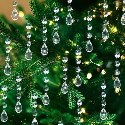 SUPREME XMAS Crystal Christmas Ornaments for Christmas Tree Decorations, 32pcs Clear Acrylic Hanging Teardrop Crystals for Centerpieces Chandelier Garland Beads Wedding Party Indoor Home Decor