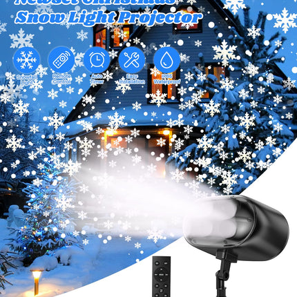 d Christmas Projector Lights Outdoor, Snowflake Projector Lights, Adjustable Dynamic Snow Light Show with Remote Control, 270° Rotating Outdoor Snow Falling Projector Lamp