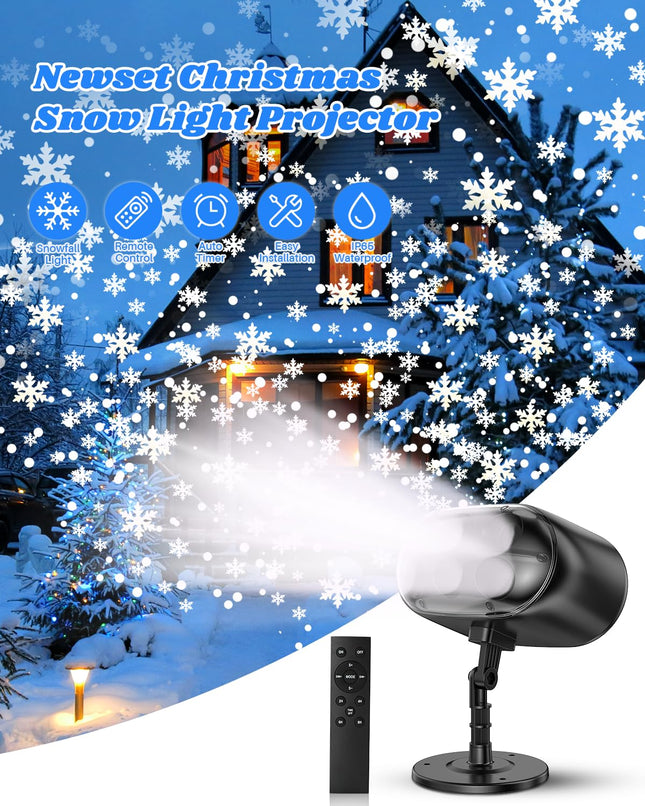 d Christmas Projector Lights Outdoor, Snowflake Projector Lights, Adjustable Dynamic Snow Light Show with Remote Control, 270° Rotating Outdoor Snow Falling Projector Lamp