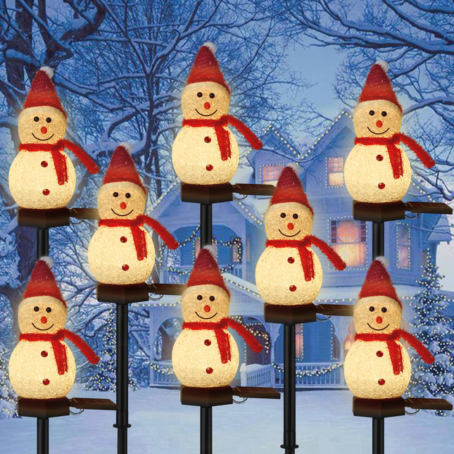 Solar Christmas Decorations Outdoor, 8PCS Snowman Shape Solar Christmas Stakes Lights, Christmas Pathway Lights for Christmas Yard, Garden, Patio Decor