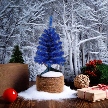 Tabletop Christmas Tree Mini Small 18 inches Blue Christmas Trees Artificial Classic Tinsel Feather Tree Tabletop Christmas Decor Halloween Collection