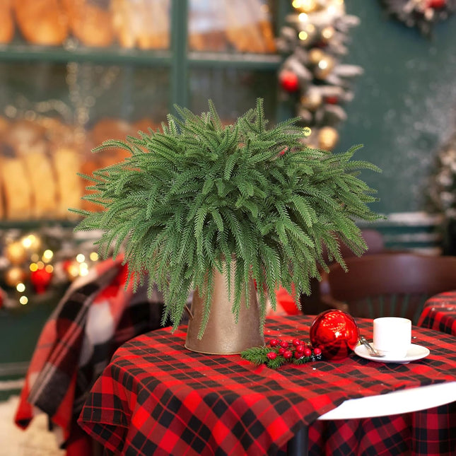 TOCHGREEN 6PCS Christmas Norfolk Pine Branches Artificial Greenery Norfolk Pine Stems Sprigs Faux Xmas Branches Plants Pine Needles for DIY Crafts Garland Wreath Home Garden Decor (6pcs)