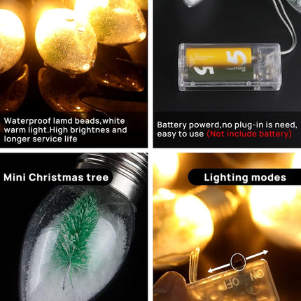 6.6 FT Christmas Lights for Bedroom Indoor decorations, Globe Patio Lights Outdoor, Hanging Battery Operated Powered String Lights, Tree & Snow in 10 Bulbs, Home Decor, Fireplace, Xmas Lights