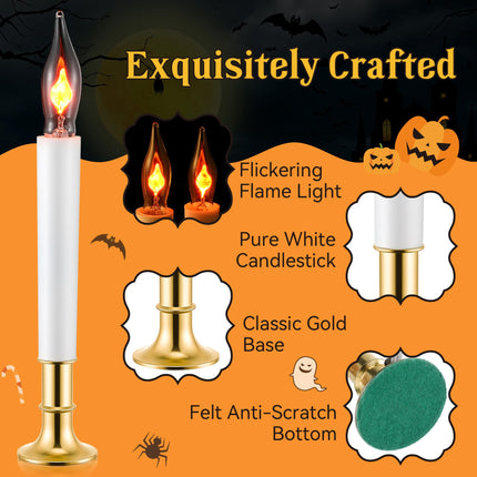 Meonum 4 Pcs Window Candles Kit Electric Christmas Window Candle, Flicker Flame Electric Window Candle Light with Gold Base, 5 Bulb and 5 Suction Cup Holder for Window Table Holiday Decor