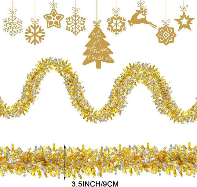Sosation 200 ft Christmas Tinsel Garland Christmas Tree Decorations Christmas Garland Ornament Glitter Tinsel Twist Garland Metallic Streamer Outdoor Hanging Garland for Wedding(Gold Silver)