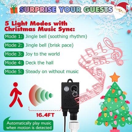Enhon 5 Pack Snowflake Christmas Pathway Lights, 180 LED Garden Stake Lights with Christmas Theme Music, Waterproof Xmas Decoration Tree Light for Outdoor Yard Patio Lawn Decor (Cool White)