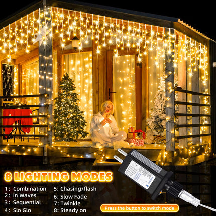132Ft 1280 LED Christmas Icicle Lights Extra Long 8 Modes Waterproof Icicle String Lights with 240 Drops, Fairy Hanging Lights Decor with Remote for Xmas Wedding Indoor Outdoor(Warm White)