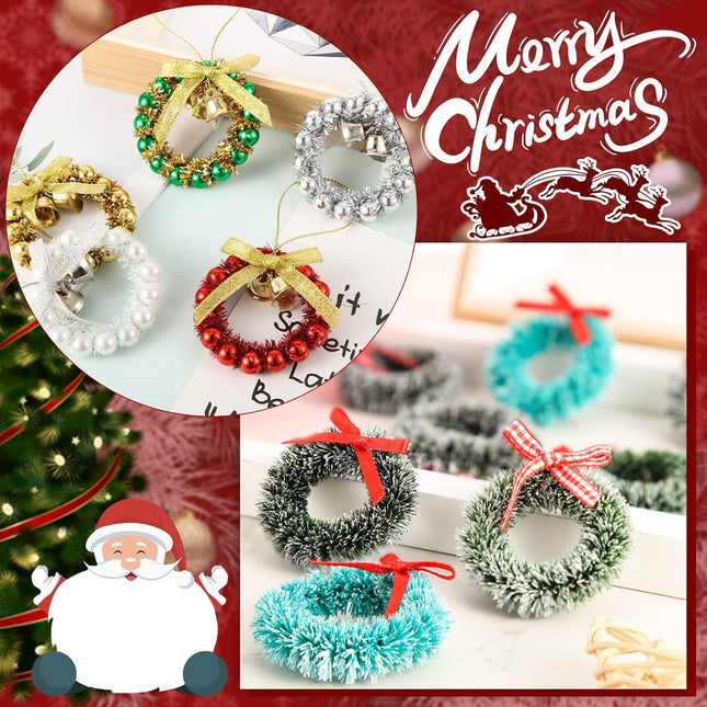 30 Pieces Mini Christmas Wreaths Artificial Christmas Wreath Wreaths Xmas Wreaths with Bows Christmas Tree Hanging Decor for Christmas Dollhouse Party Crafts and Decorations
