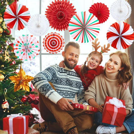 Christmas Hanging Decorations Indoor, Red Gold Peppermint Candy Hanging Christmas Decorations, Hanging Paper Fans, Xmas Wall Décor, Classroom Decorations for Xmas Holiday Ceilings Wall