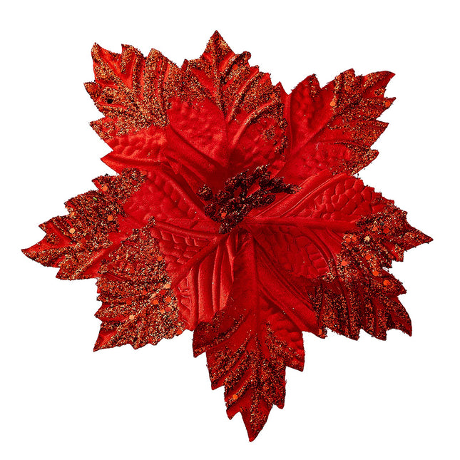 10 Pcs Large Christmas Poinsettia Picks Christmas Tree Glitter Flowers Decorations Ornaments for Christmas Tree Wreath, Red, 8.3 inch (PR3000)