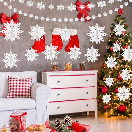 PLULON 18 Pcs 3D Christmas Snowflake Hanging Decorations Winter Wonderland Party Ornament White Snowflakes Garland Paper Snow Flakes Indoor for Christmas Year Baby Shower Birthday Home Decorations
