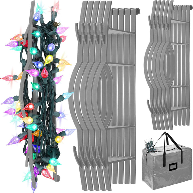 RUODON 12 Pack Christmas Lights Storage Holders with Storage Bag Hanging Rope Cord String Winder Organizer Holiday Lights Storage Hold Up to 164 Feet for Tree Lights, Electric Cords, Garlands (Grey)