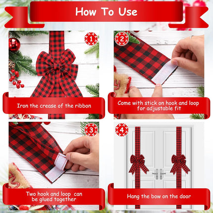 Ysleen 6 Pcs Christmas Cabinet Ribbon Bows Festive Large Xmas Bows and 4 Pcs Christmas Pine Wreath with Snowman Santa Claus Artificial Christmas Front Door Wreath for Christmas Party (Black and Red)