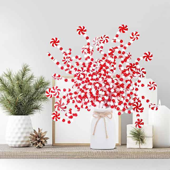 Valentines Day Curly Pick Picks Red White Candy Shape and Bell Ornaments for Home Centerpieces Table Vase Wreath DIY Craft Xmas Tree Topper