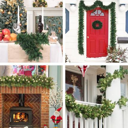 9 FT Lighted Christmas Garland, Pre-lit Christmas Garland with 50 Warm Lights, Artificial Garland for Fireplace, Stairs Railing, Front Door, Indoor and Outdoor