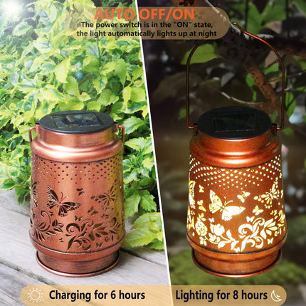 Solar Lanterns Outdoor Waterproof Butterfly Garden Decor as Birthday s for Women Mom,Hollow Out Retro Metal Decorative Garden Light,Graceful Decoration for Patio,Yard,Landscape,Walkway,Festival
